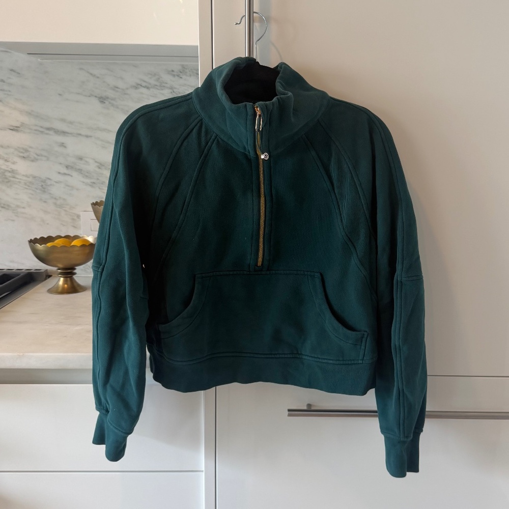 Lululemon Teal Cropped Half Zip Sweatshirt XS/S Funnel Neck Pullover Athleisure